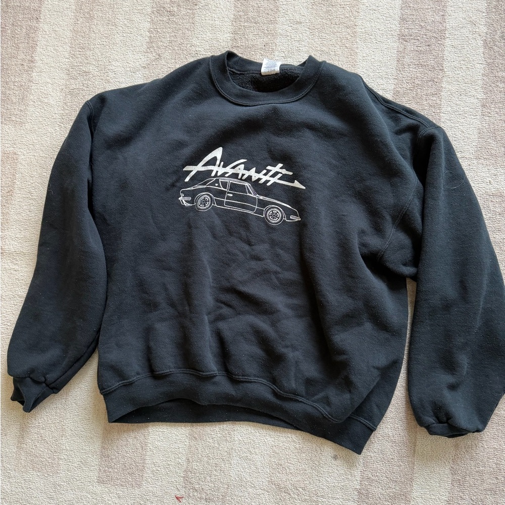 Jerzees Black Crewneck Sweater with Car Design